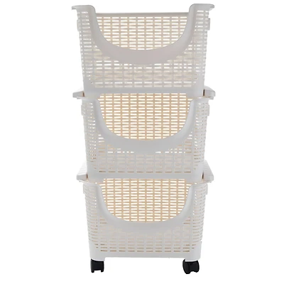 Mind Reader 3-Tier Ivory Rolling Plastic Storage Containers