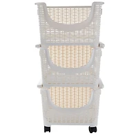 Mind Reader 3-Tier Ivory Rolling Plastic Storage Containers