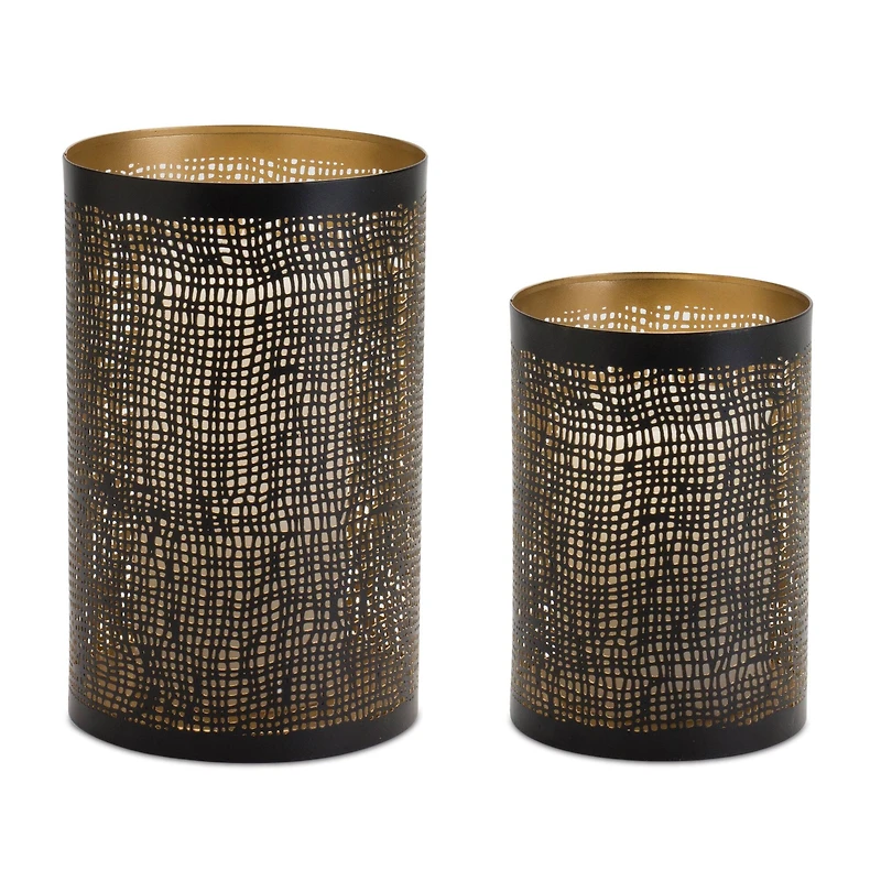 Abstract Punched Metal Candle Holder Set
