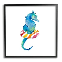 Stupell Industries Blue Ombre Seahorse Red Stripe Ring Float Framed Wall Art