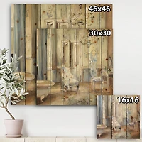 Designart - French Boudoir Bath I - Traditional Bathroom Print on Natural Pine Wood