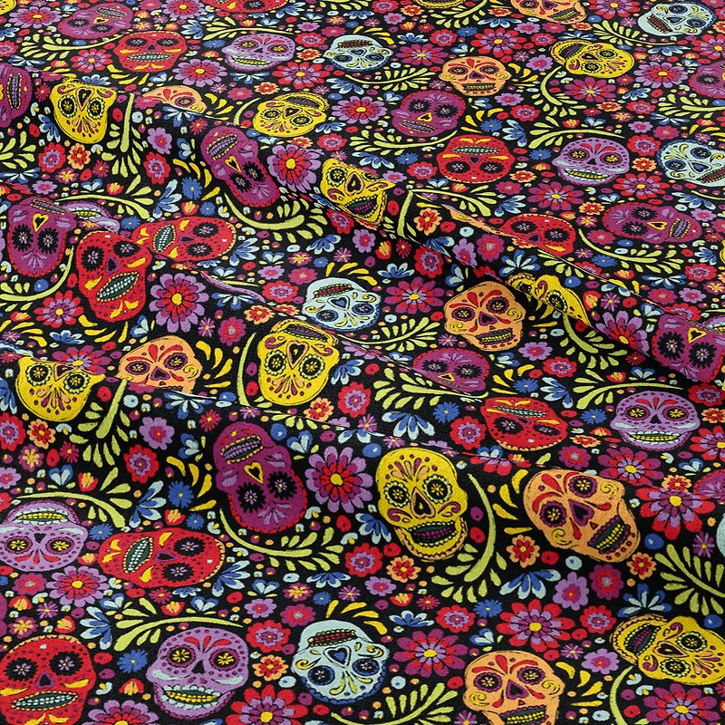 Camelot Fabrics Black Sugar Skulls Cotton Precut Fabric