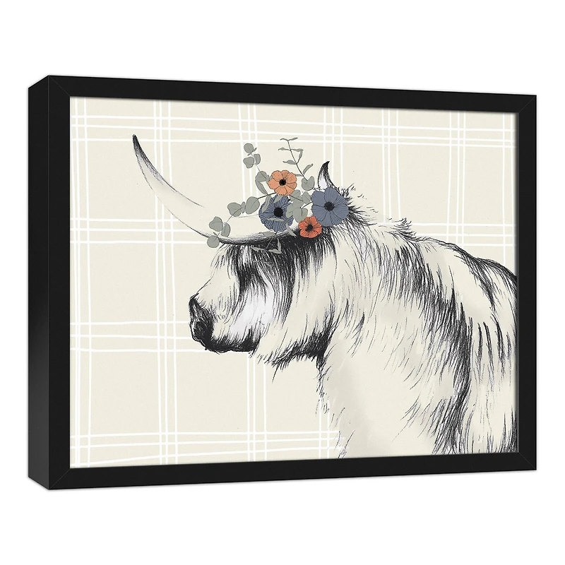 Charcoal Highland Floral Crown Black Framed Canvas