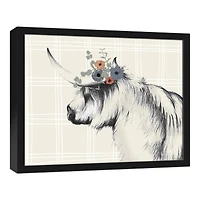 Charcoal Highland Floral Crown Black Framed Canvas