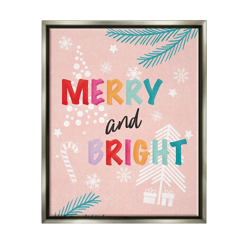 Stupell Industries Merry & Bright Pastel Phrase Framed Floater Canvas Wall Art