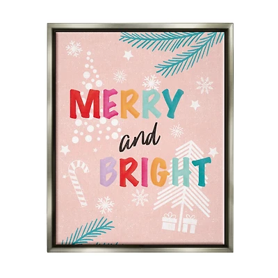Stupell Industries Merry & Bright Pastel Phrase Framed Floater Canvas Wall Art