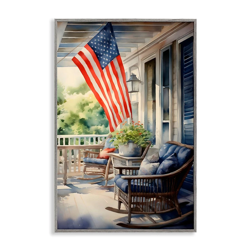 Stupell Industries Porch with American Flag Framed Giclee Art
