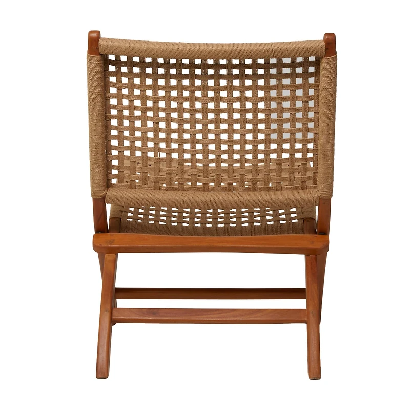 35" Brown Wood Handmade Woven Accent Chair