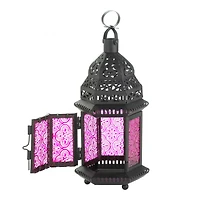 10.25" Mulberry Glass Moroccan Style Hanging Candle Lantern