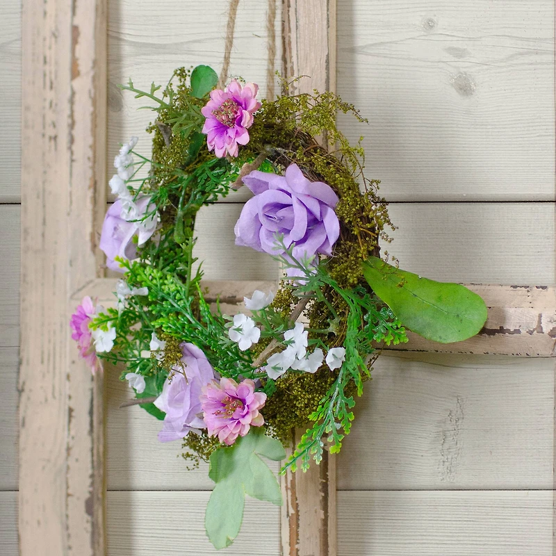 8" Pink & Purple Rose & Foliage Spring Wreath