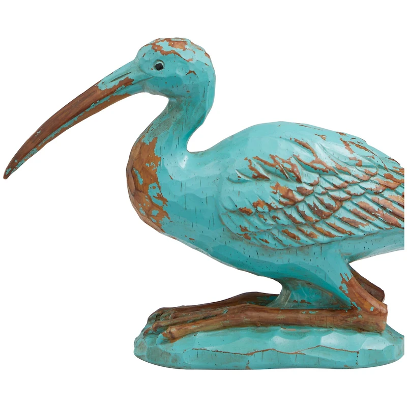 7" Teal & Brown Distressed Bird Sculpture