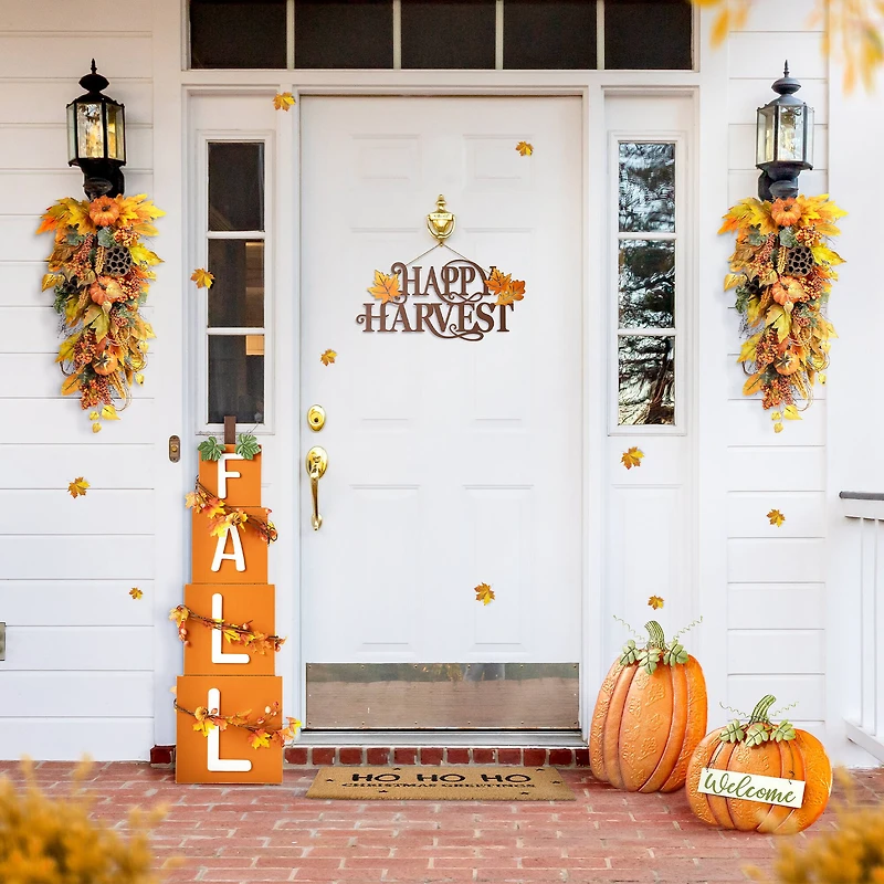 Glitzhome® 2ft. Fall Metal Embossed Glitter Pumpkin Yard Stake, 2ct.