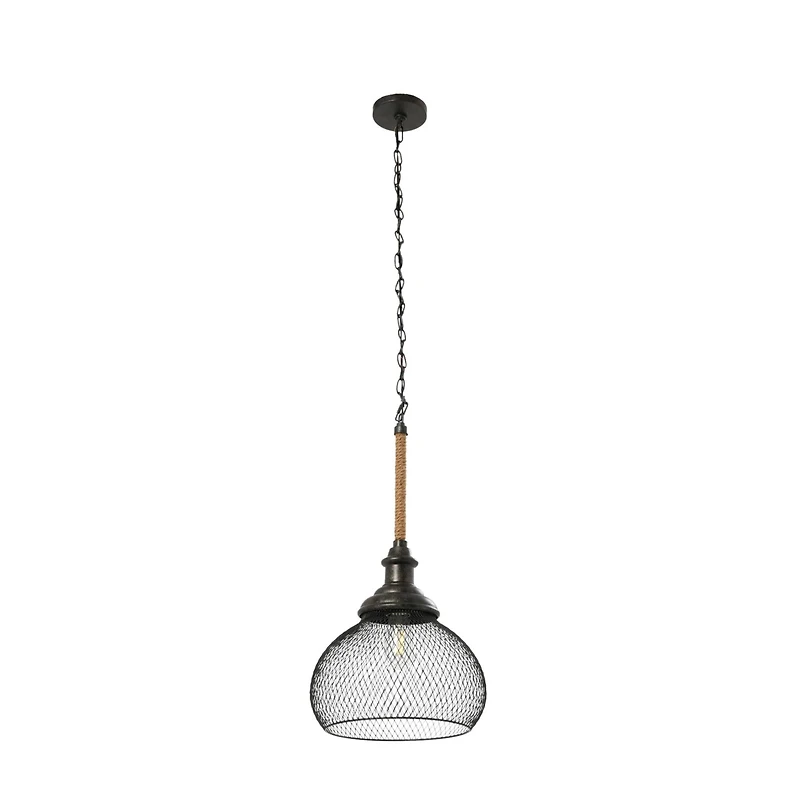 Hello Honey® Robert Stevenson Lighting Martha 26" Black Woven Metal & Natural Rope Ceiling Light