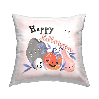 Stupell Industries Happy Halloween Smiling Festive Gourds Throw Pillow