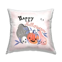 Stupell Industries Happy Halloween Smiling Festive Gourds Throw Pillow