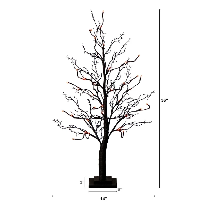 3ft. Pre-Lit Halloween Deluxe Black Twig Artificial Tree with 36 Orange & Purple LED Lights