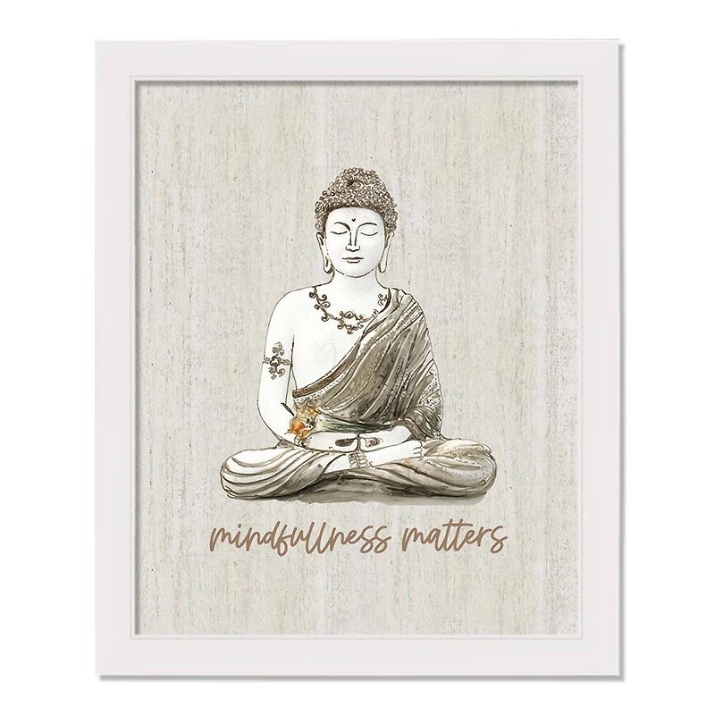 Bali Buddha Mindfulness Matters White Framed Wall Décor