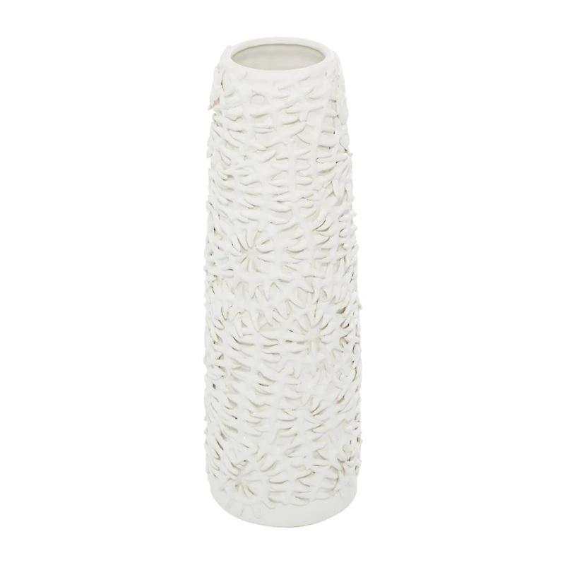 White Ceramic Contemporary Vase, 17" x 6" x 6"