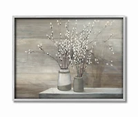 Stupell Industries Pussy Willow Still Life Wall Art in Gray Frame