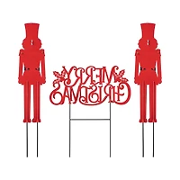 Glitzhome® Metal Nutcrackers & "MERRY CHRISTMAS" Yard Stake Set