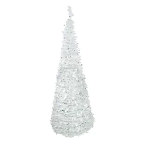 6ft. Pre-Lit White Tinsel Pop-Up Artificial Christmas Tree, Blue Lights