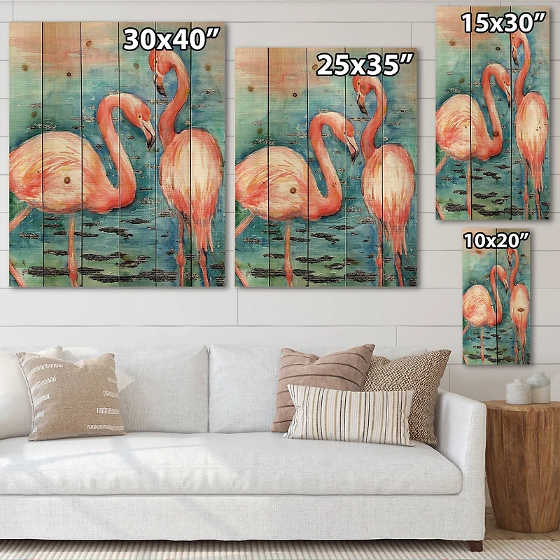Designart - Pink Flamingos In Blue Water I