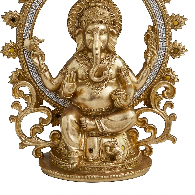 11.75" Golden Ganesh Eclectic Tabletop Sculpture