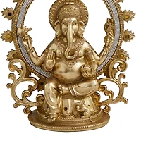 11.75" Golden Ganesh Eclectic Tabletop Sculpture