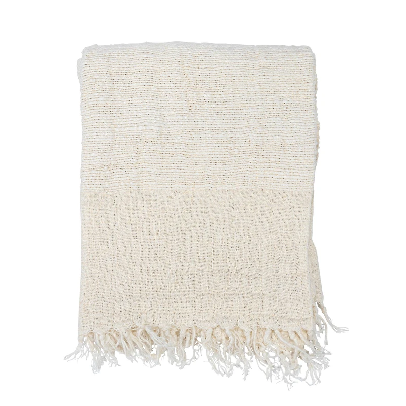 Hello Honey® Cream & Natural Stripes & Fringe Woven Linen Throw Blanket