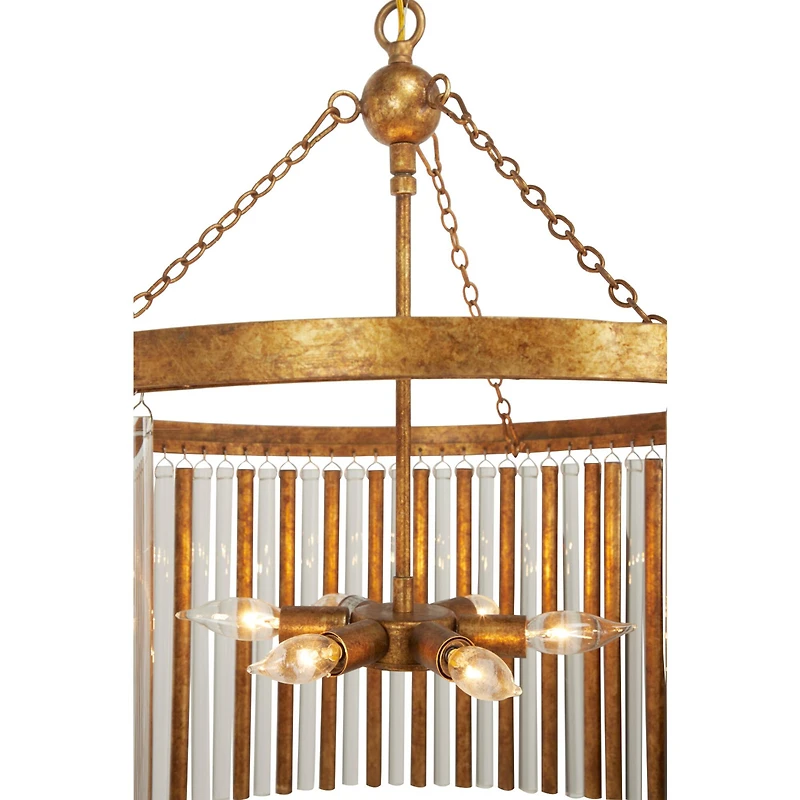 Gold Iron Glam Drum Chandelier, 25" x 22" x 22"
