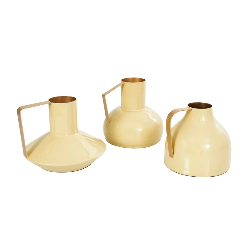 CosmoLiving by Cosmopolitan Yellow Metal Abstract Enameled Vase with Gold Handle Set