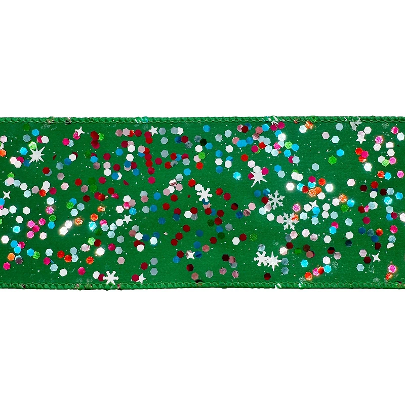 2.5"  20ft. Green Confetti Wired Glitter Ribbon by Celebrate It®