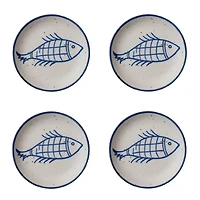 Hello Honey® 7" Blue & White Fish Design Hand Painted Stoneware Plates , 4ct.