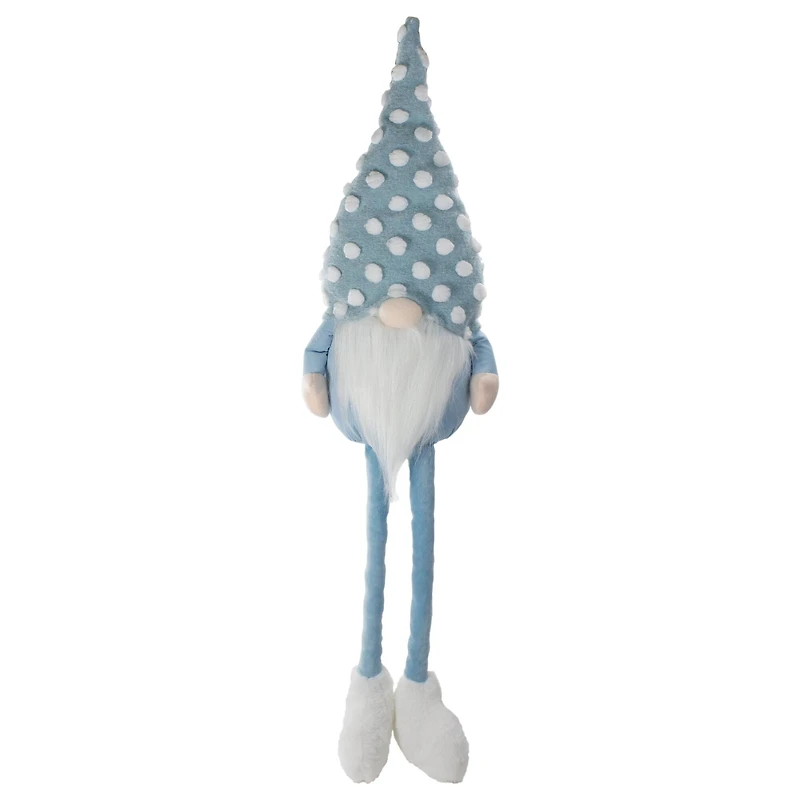 34" Blue & White Sitting Spring Gnome with Polka Dot Hat Figure