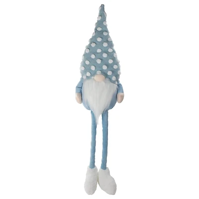 34" Blue & White Sitting Spring Gnome with Polka Dot Hat Figure