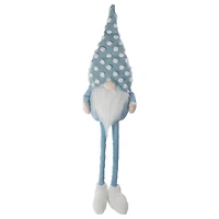 34" Blue & White Sitting Spring Gnome with Polka Dot Hat Figure