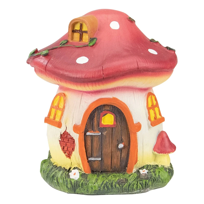 6.25" Red Mushroom House Outdoor Garden Statue