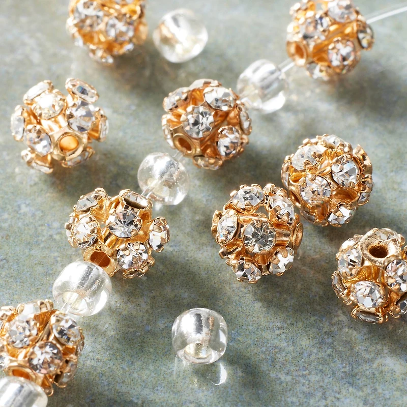12 Pack: Gold Rhinestone Ball Beads, 6mm by Bead Landing™