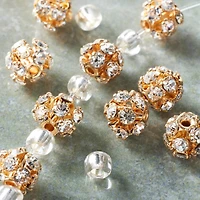 12 Pack: Gold Rhinestone Ball Beads, 6mm by Bead Landing™