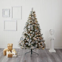7ft. Pre-Lit Flocked Oregon Pine Artificial Christmas Tree, Clear LED Lights
