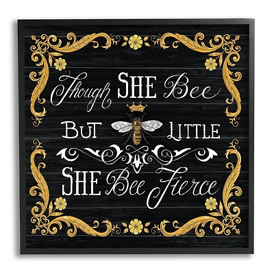 Stupell Industries She Bee Fierce Female Motivational Phrase Vintage Pun Framed Wall Art