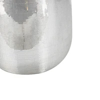 40" Silver Fiberglass Mosaic Floor Vase with Blue Interior,