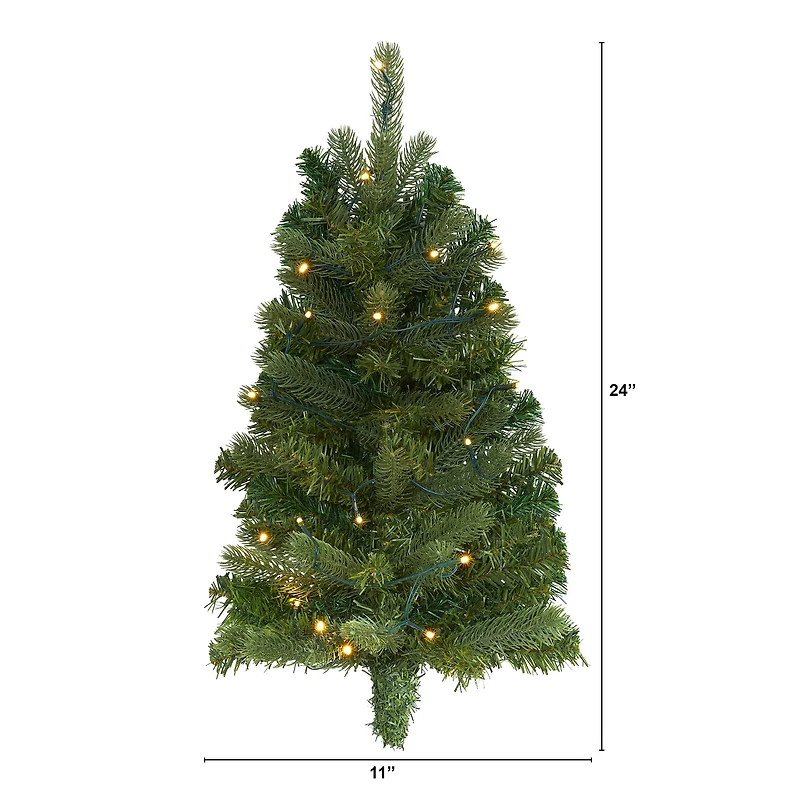 2ft. Pre-Lit Flat Back Wall Hanging Artificial Christmas Tree, Clear LED Lights