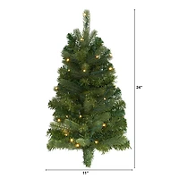 2ft. Pre-Lit Flat Back Wall Hanging Artificial Christmas Tree, Clear LED Lights