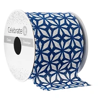 2.5" x 3yd. Blue Geometric Chinoiserie Wired Edge Ribbon by Celebrate It™