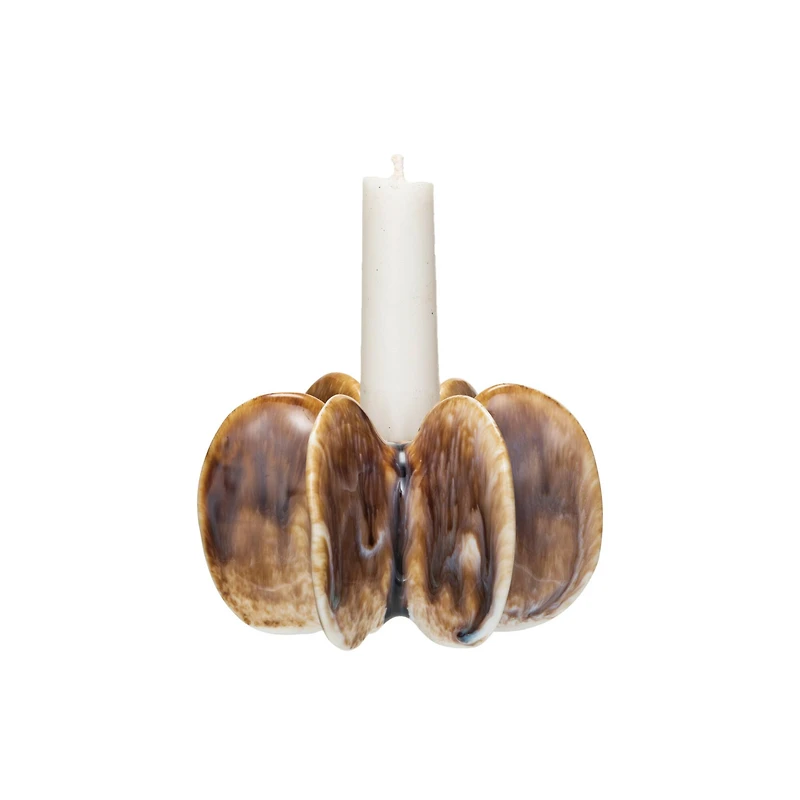 Hello Honey® 4.25" Wide Brown Pleated Stoneware Taper Candle Holder