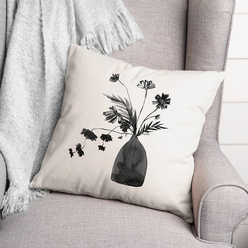 Monochromatic Floral III 18" x 18" Throw Pillow