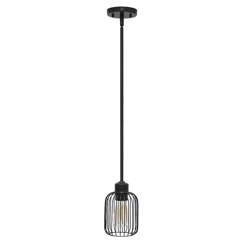 Lalia Home Ironhouse 7" Black 1-Light Metal Caged Mini Pendant