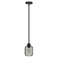 Lalia Home Ironhouse 7" Black 1-Light Metal Caged Mini Pendant
