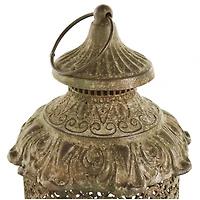 Brown Ornate Scroll Metal Candle Lantern Set